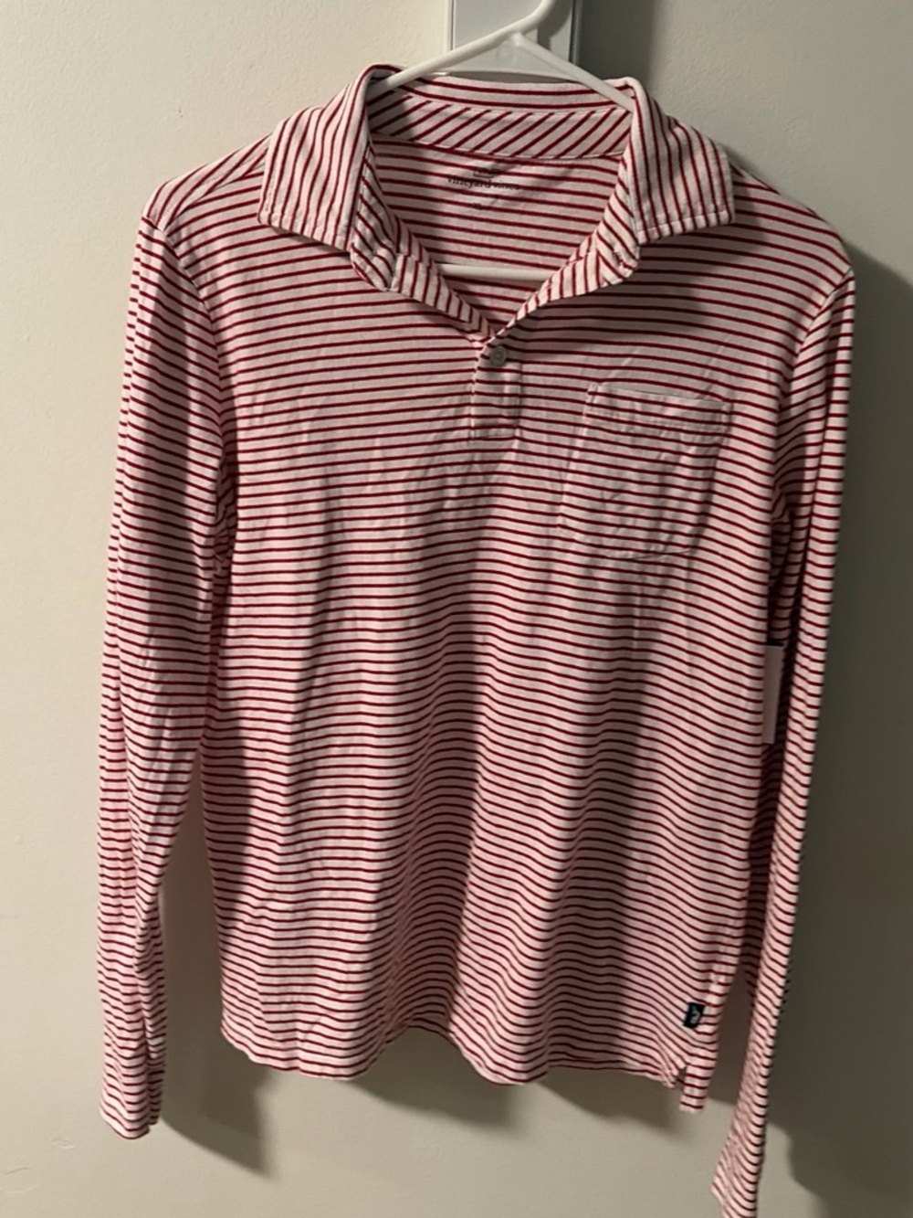 Vineyard Vines Cotton Long-Sleeve Red & White Stripe Polo Shirt